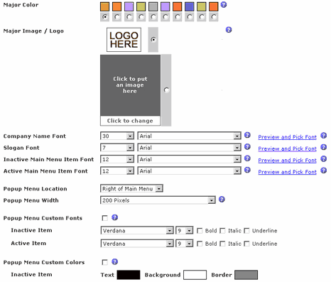 Screenshot of Design Settings page